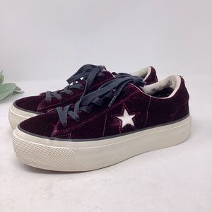 CONVERSE Burgundy Velvet Platform Sneakers Size 6